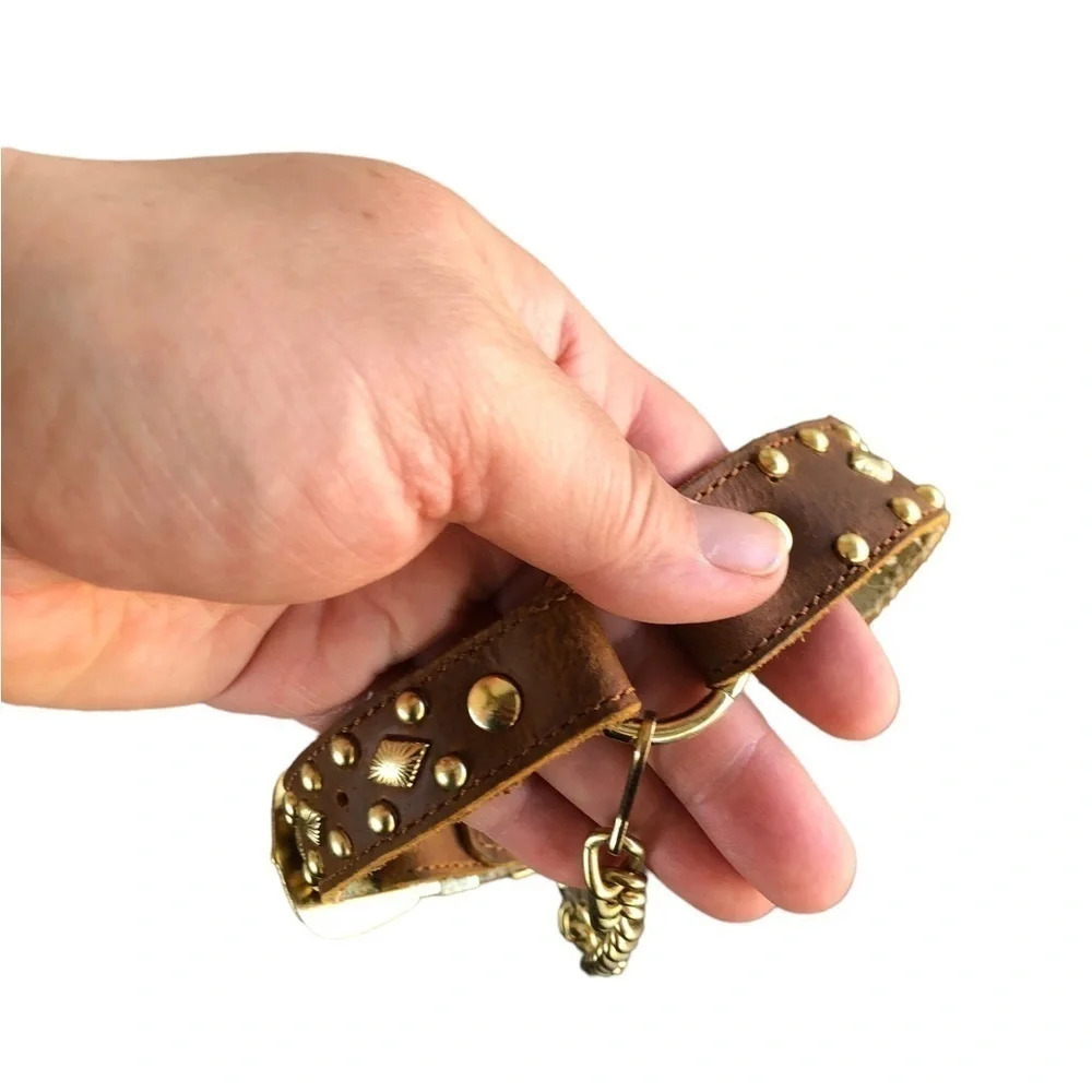 Cowgirl / cowboy western brown and gold studs dog collar - Picture 3 of 8
